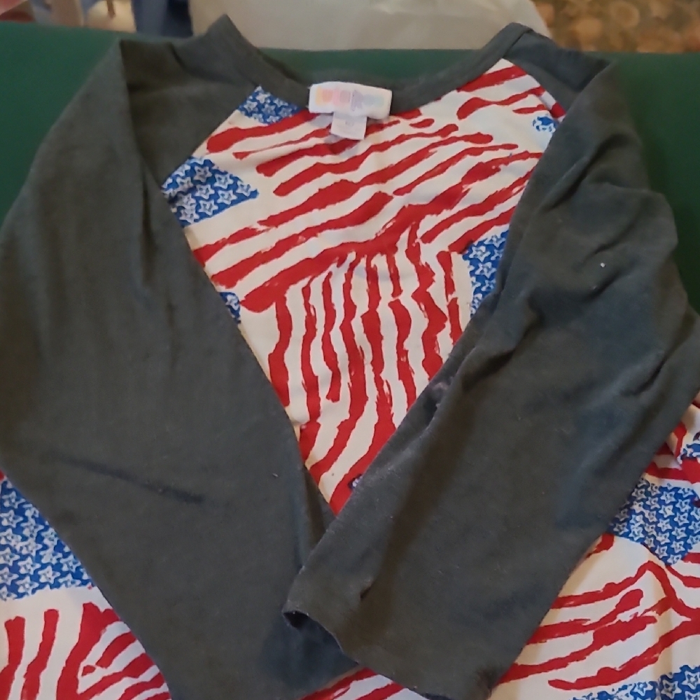 LuLaRoe Red and White Striped Shirt with Gray Accents